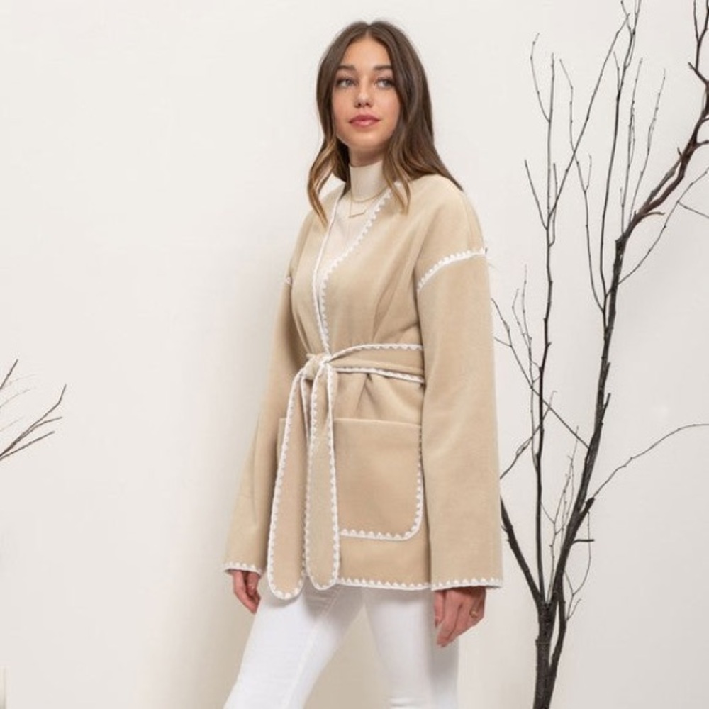 Vici Scallop Whipstitch Belted Jacket - Picture 2 of 5